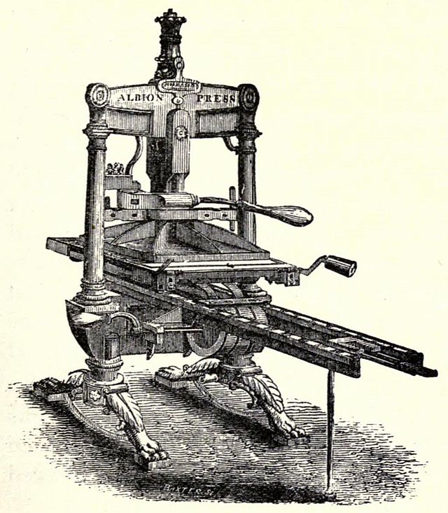 Image of an old-fashioned printing press from the 19th century