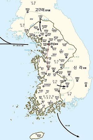 회색 글씨로 침미다례라고 써져 있는 곳이 침미다례의 대략적인 세력권이다.