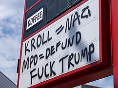 Anti-police graffiti, June 13, 2020 Bob Kroll = Nazi, MPD = Defund, Fuck Trump (50006937018).jpg