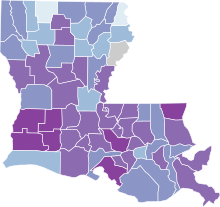 COVID-19 подвижен 14-дневен разпространение в Луизиана от County.svg