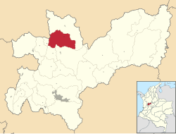 Location of the municipality and town of Pácora in the Caldas Department of Colombia