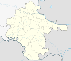 Mapa konturowa żupanii vukowarsko-srijemskiej, u góry znajduje się punkt z opisem „Vukovar”