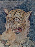 Detail of the tiger ridden by Dionysus in a mosaic in Delos