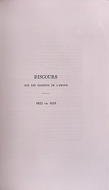 Page de titre du Discours sur les passions de l'amour dans l'édition des œuvres complètes de Blaise Pascal par Armand-Prosper Faugère, parue en 1844.