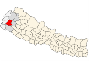 Doti District i Seti Zone (grå) i Far-Western Development Region (grå + lysegrå)