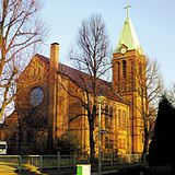 Rückseitige Ansicht der Evangelischen Kirche Kempkenstraße in Oberhausen-Schmachtendorf