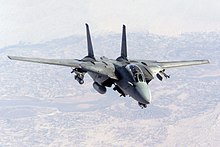 A Navy F-14D flying over the skies of Afghanistan on a precision bombing mission in November 2001 F-14D with GBU-10 over Afghanistan 2001.JPEG