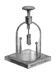 Electroscope from about 1910 with grounding electrodes inside jar, as described above