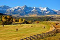 Hayden Peak (right) seen from the northeast along State Highway 62 (Pastoral field of Ralph Lauren's Double RL Ranch in foreground)