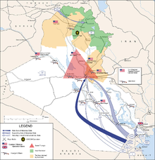 Routes and major battles fought by invasion force and afterwards Iraq-War-Map.png