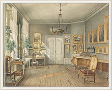 Fanny Hensel's music room in the Hensel house, Leipziger Str. 3, Berlin Julius Eduard Wilhelm Helfft - The Music Room of Fanny Hensel (nee Mendelssohn) - Google Art Project.jpg