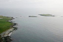 Aerial view of Little Holm (centre) and Lady's Holm (right)