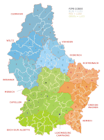 Carte du Luxembourg où les subdivisions administratives sont mises en évidence