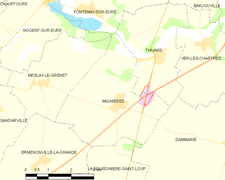 Carte de la commune de Mignières.