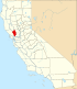 Harta statului California indicând comitatul Napa