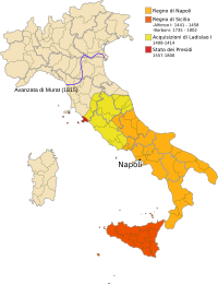Territorial evolution of the "Kingdom of Naples" Map of Italy Regno di Napoli.svg