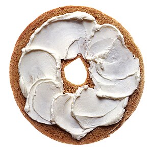 Cream cheese on a bagel.