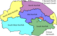 Map of parliamentary constituencies in Norfolk 1983–1997