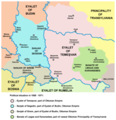 A map of the northern Balkans in the late 1560s, showing subdivisions of Ottoman territory