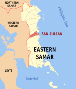Mapa ng Silangang Samar na nagpapakita sa lokasyon ng San Julian.