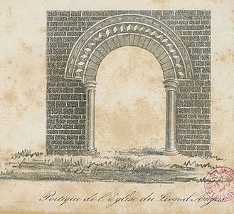 Portail de l"église gravure du XIXe siècle archives départementales 49.