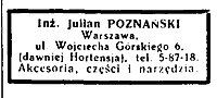 Reklama firmy Juliana Poznańskiego, 1939 rok