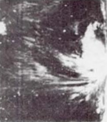 Oblique satellite view of a developing tropical cyclone