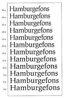 A set of optical sizes developed at URW of the typeface Leipziger Antiqua. The fonts become thicker and more widely spaced as the point size for which they are designed decreases. Unterschiedliche Schriftformen pro Schriftgrosse.jpg