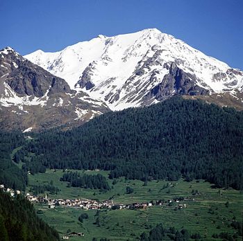 The town of Peio and Mount Vioz, Italy