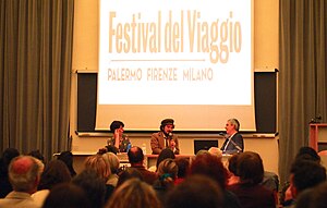 Vinicio Capossela talks about his travel experiences at the 2013 edition, hosted at the Museum of Anthropology and Ethnology of Florence. Vinicio Capossela al Festival del Viaggio 2013.jpg