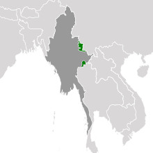 Projection showing Wa in green and Burma in dark grey