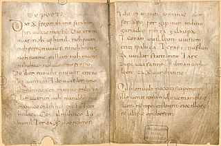 The pages of manuscript Clm 22053 containing the 9th-century Old High German Wessobrunn Prayer, which seems to describe the time before creation similarly to the Old Norse pagan sources. Wessobrunner Gebet Clm22053 65v66r.jpg