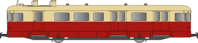 Autorail en livrée de la compagnie de l'Est, bas de caisse rouge et haut de caisse crème.