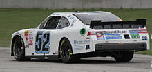 Joey Gase's white racing car with Wilson's image on the back and an organ donation appeal from DonateLife.net
