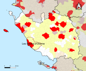 Localisation de l'aire d'attraction des Sables-d'Olonne dans le département de la Vendée.