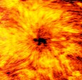 Sonnenfleck, aufgenommen von ALMA im Millimeterwellenlängenbereich.