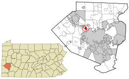 Allegheny County Pennsylvania incorporated and unincorporated areas Bellevue highlighted.svg