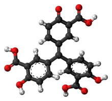Ball-and-stick model of the aurintricarboxylic acid molecule
