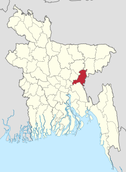 Bản đồ thể hiện vị trí của huyện Brahmanbaria ở Bangladesh