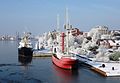 En hiver, avec le bateau-phare Weser