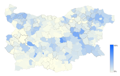 Дял на циганите, по общини. (в проценти, %)