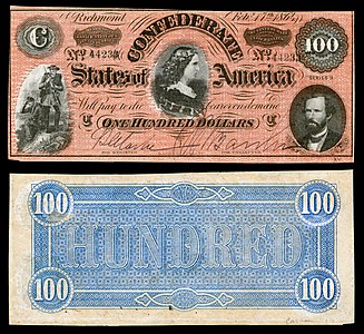 $100 (T65) Soldiers, Lucy Pickens, George W. Randolph Keatinge & Ball (Columbia, S.C.) (~964,000 issued)