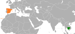 Карта с указанием месторасположения Камбоджи и Испании