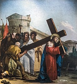 Via Crucis V Simon de Cyrène aide Jésus à porter la croix