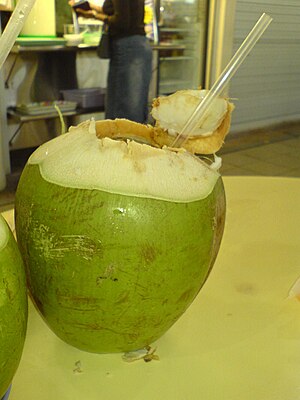 A coconut which has been stripped of its husk....