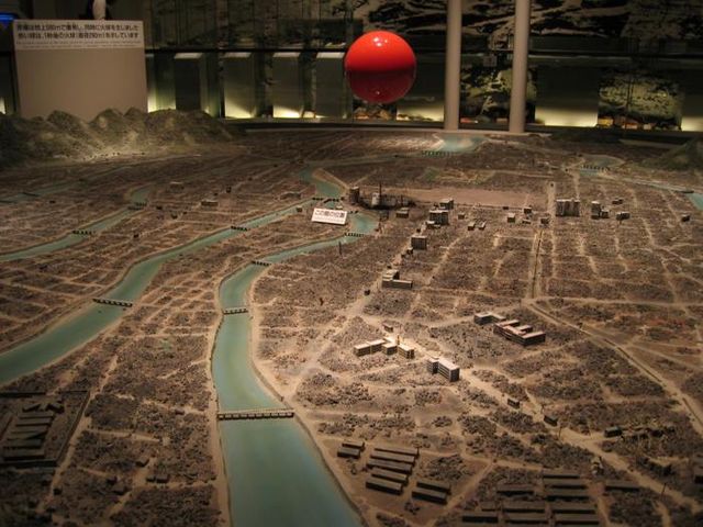 Diorama of the city of Hiroshima following atomic bomb blast