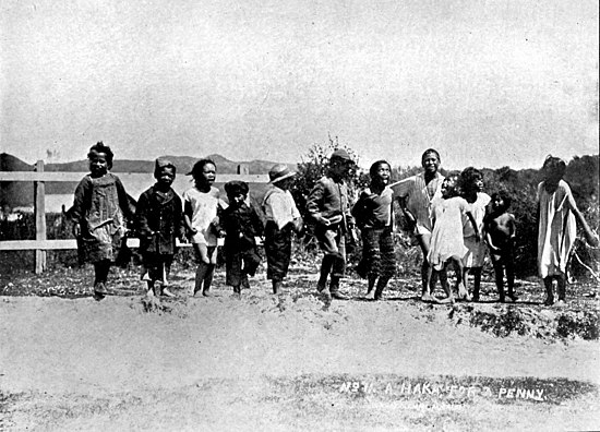 Māori children in a line