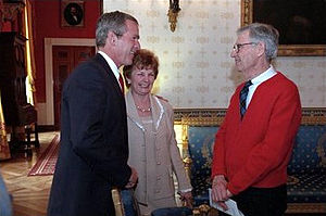 President George W. Bush greets Fred Rogers of...