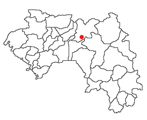 Location of Dinguiraye Prefecture and seat in Guinea.