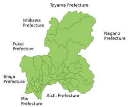 Karta över Gifu prefektur.
